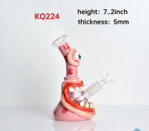 Glass Water Pipe Beaker Base Monster Face Design With Slightly Bent Neck & Diffused Downstem - 250 Grams - 7 Inches[KQ224]