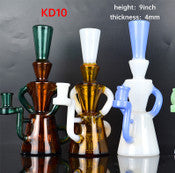 Glass Water Pipe Beaker Base Recycler Design With Hand Grip & Straight Pyramid Neck - 295 Grams - 8.80 Inches[KD10]