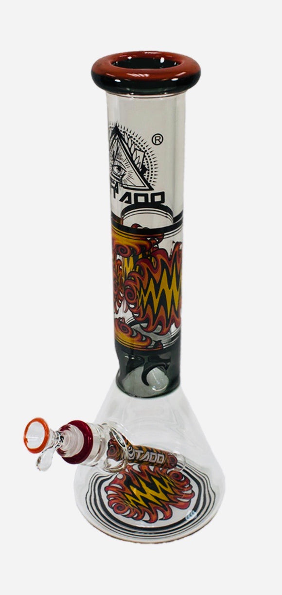 T'attoo USA Glass Water Pipe Flame Design With Diffused Downstem - 1118 Grams - 14 Inches - Assorted Colors [C979899]