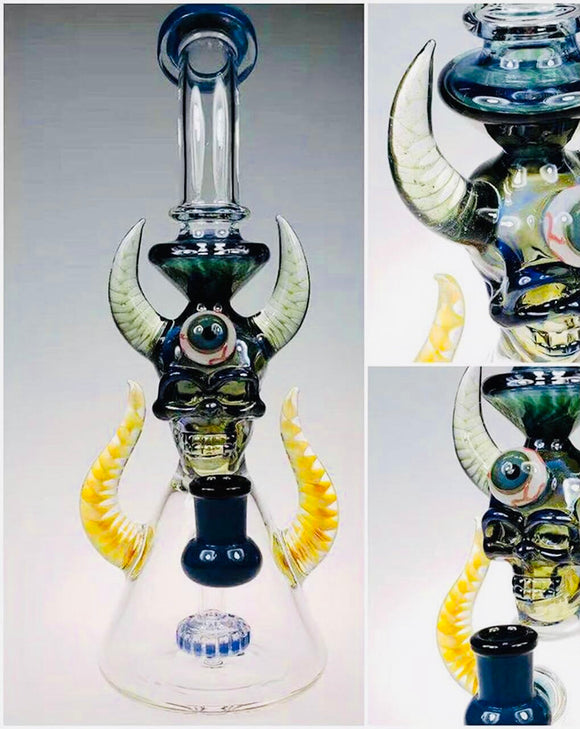 T'attoo USA Glass Water Pipe One Eyed Monster Design With Disc Perc - 11.5 Inches - 815 Grams - Assorted Colors [C16]
