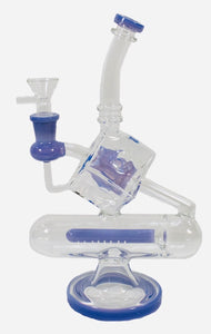 Glass Water Pipe Bent Neck Cube Design With Inline Perc - 425 Grams - 10 Inches - [BM408]