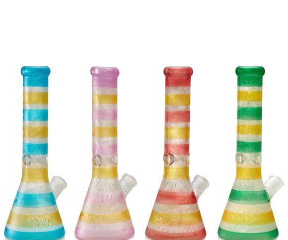 Big B Mom Frosted Glass Water Pipe Striped Design With Diffused Downstem - 1001 Grams - 14 Inches - Assorted Colors [BK103]