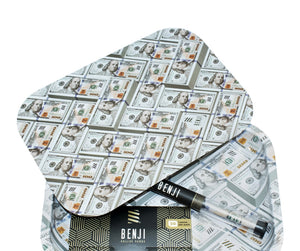 Benji Metal Tray With Magnetic Lid + Pre-Rolled Cones + Rolling Papers Kit
